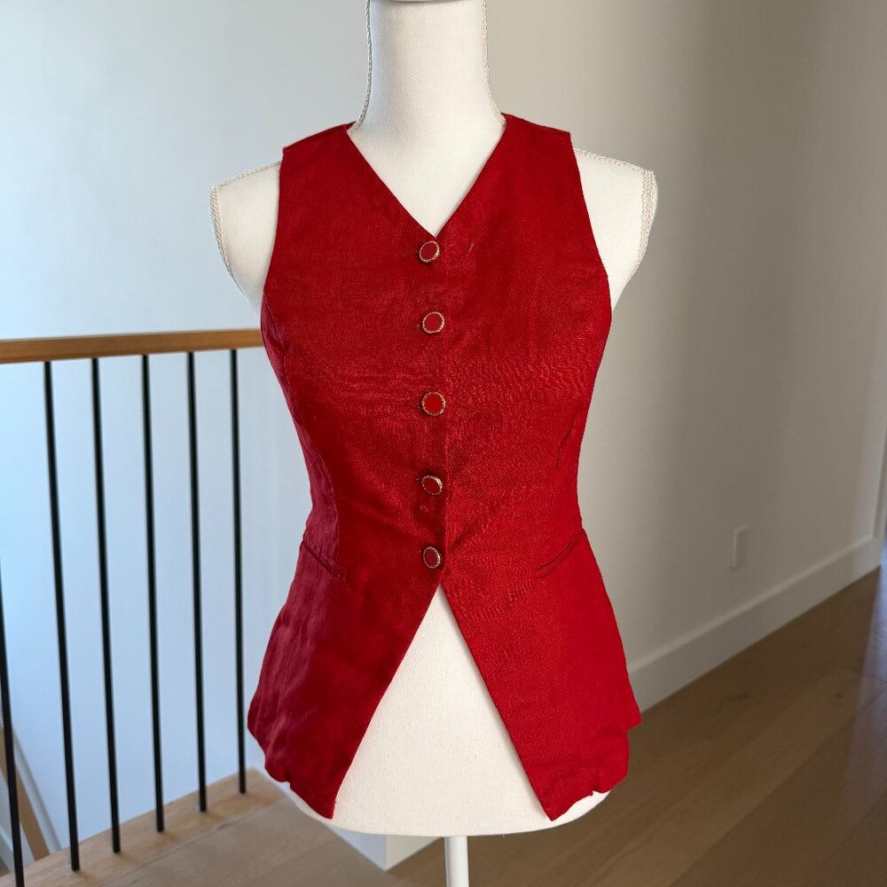 Reformation red vest linen button down